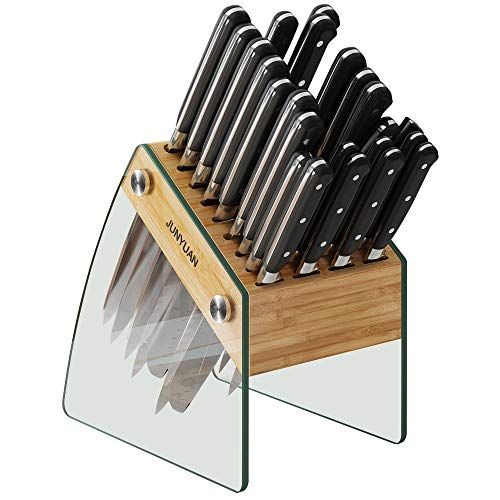 23 Slot Clear Knife Block Without Knives,Kitchen Knife Holder Organizer Stand Durable Bamboo Knife Dock Rack With Transparent Tempered Glass. #TOP20