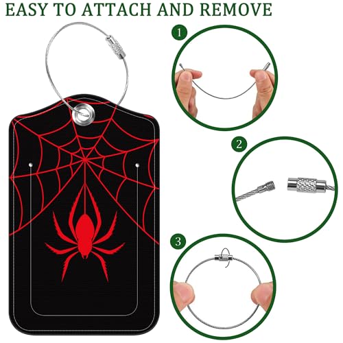 2 PCS Leather Luggage Tags for Suitcase Spider and Spider Web Travel Luggage Tag with Privacy Flap Name ID Label and Metal Loop for Travel Bag Suitcase4