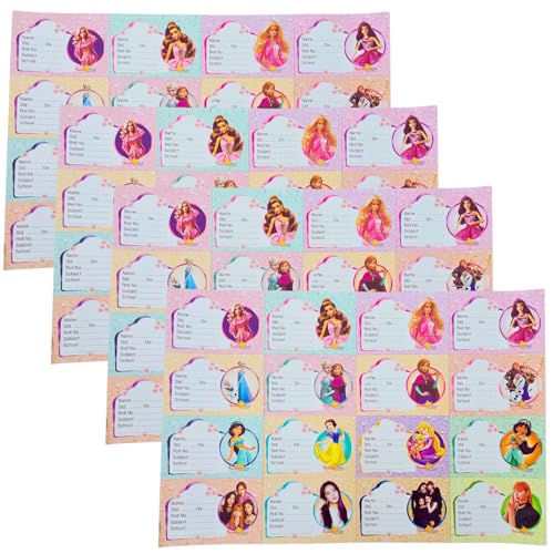 Image of Name Stickers for Notebooks & Books - Pack of 64 Durable Labels | School Stationery Essentials | Name Slips & Book Labels (Princess)
