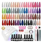 VANREESA 60 PCS Gel Nail Kit with 48W U V Lamp 36 Colours All Seasons Gel Nail Polish Set with Lamp Starter Kit Pink Red Brown Gels Polish Set with Base and Top Coat Manicure Salon Gifts for Women