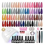 VANREESA 60 PCS Gel Nail Kit with 48W U V Lamp 36 Colours All Seasons Gel Nail Polish Set with Lamp Starter Kit Pink Red Brown Gels Polish Set with Base and Top Coat Manicure Salon Gifts for Women
