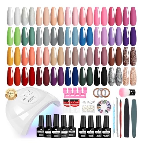 Image of VANREESA 60 PCS Gel Nail Kit with 48W U V Lamp 36 Colours All Seasons Gel Nail Polish Set with Lamp Starter Kit Pink Red Brown Gels Polish Set with Base and Top Coat Manicure Salon Gifts for Women
