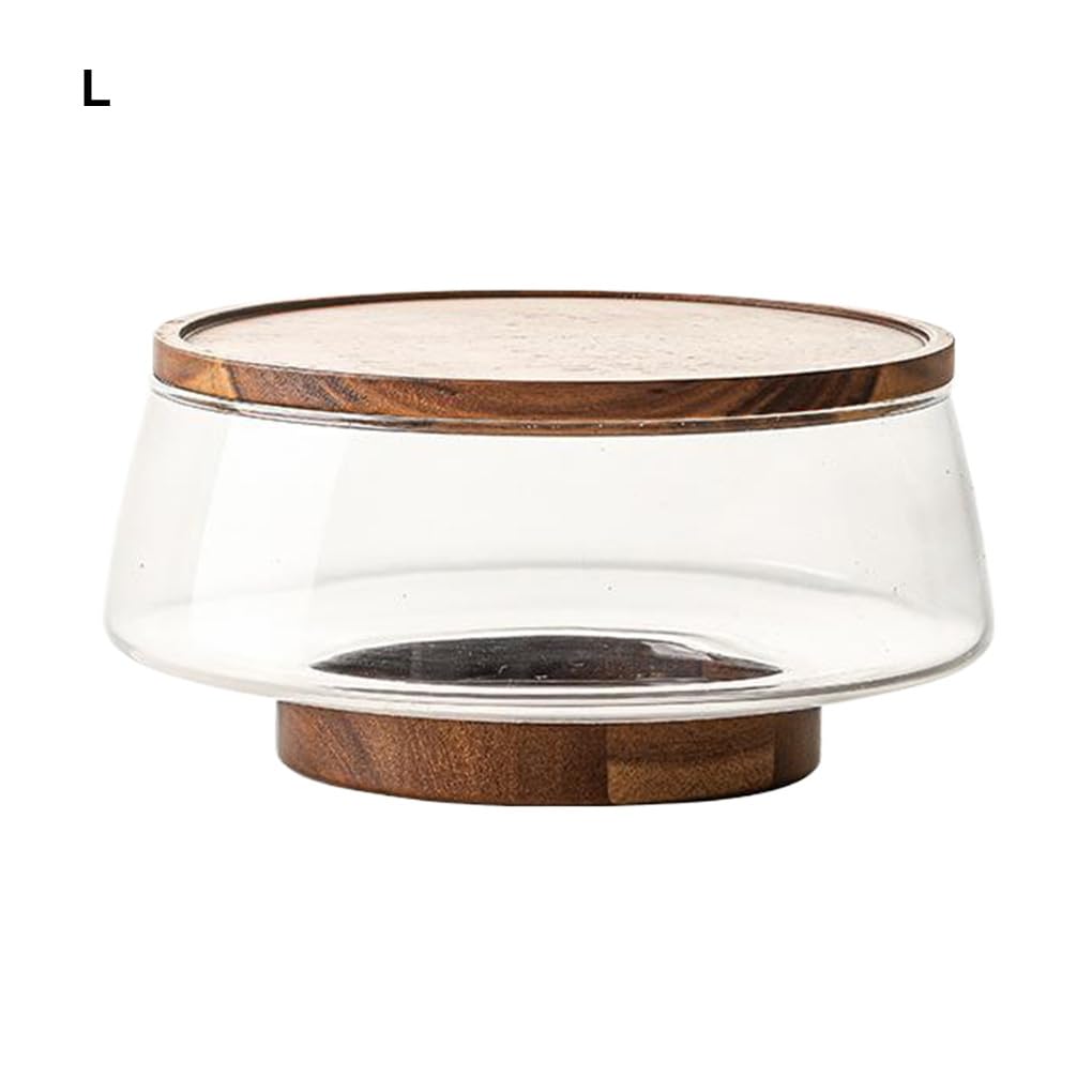 Ensemble de saladiers en verre avec couvercles en bois d'acacia pour fromage plats cuisinés, saladier avec couvercle verre pour servir des apéritifs et des collations, grande taille, UN