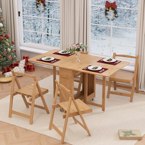 CHQUZH Folding Dining Table Set for 4 with Chairs,Saving Spaces