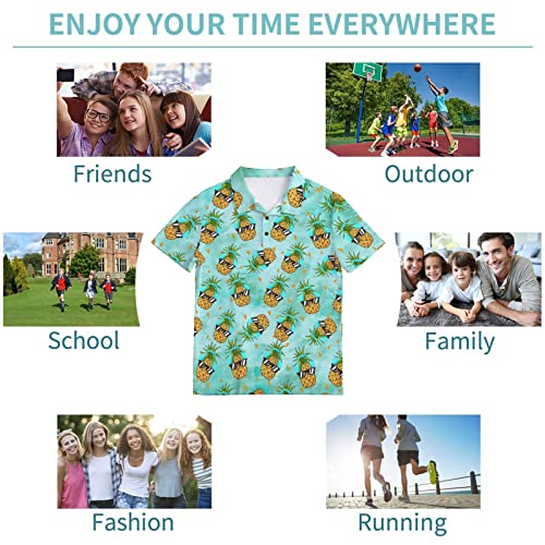 Cute Music Pineapple Boys Polo Shirt, Funny Short Sleeve Hawaiian Shirts Button Down Shirt For Youth Teens M,8-9Y #TOP6