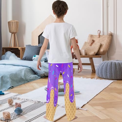 Boy's Pants White Purple Circle Ice Cream Jogger Pants Elastic Waist Long Bottoms Trousers Pockets 6-14 Years3