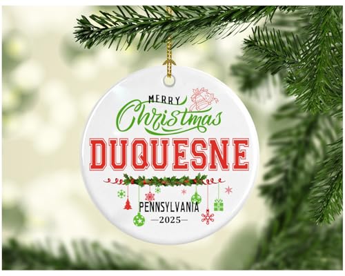 New Home Ornament Duquesne Pennsylvania 2025 City Christmas Tree Decoration Moving Gift for Families Neighbors Couples Friends Hometown Pride Keepsake Souvenir Rustic 3" White