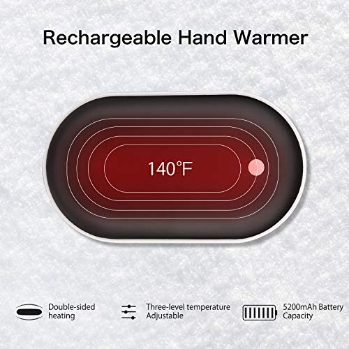 SkyGenius Rechargeable Hand Warmer, 5200mA Reusable Electric Pocket USB Hand Warmers/Power Bank, for Raynauds, Outdoors, Winter(Black)