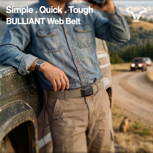 Image of BULLIANT 2-Pack Men Stretch Tactical Web Belt-Trimmable 1.5 inch-Adjustable Fit | Smooth Sliding | Adjustable for Precise Fit | Tailored Size | Rugged Nylon for Heavy Duty, hiking, Hunting
