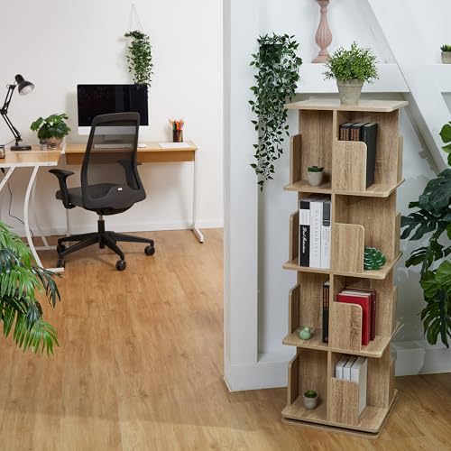 Estantería para libros Relaxdays giratoria de 4 niveles con efecto madera natural 3