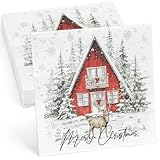 Joxessaien 32 Stück Weihnachten Servietten Rentier, 33×33cm Servietten Wintermotiv, 3-Lagig Merry Christmas Serviette, Weinachtsdekorationen Tisch