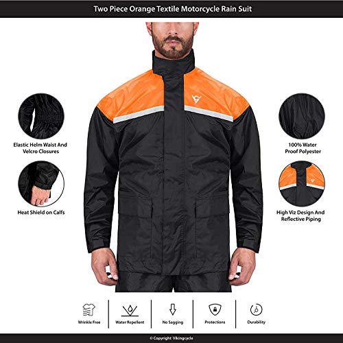 Viking Cycle Reflective Waterproof Motorcycle Rain 2 Piece Gear Suit For Men (Orange, Xx-Large) #TOP1