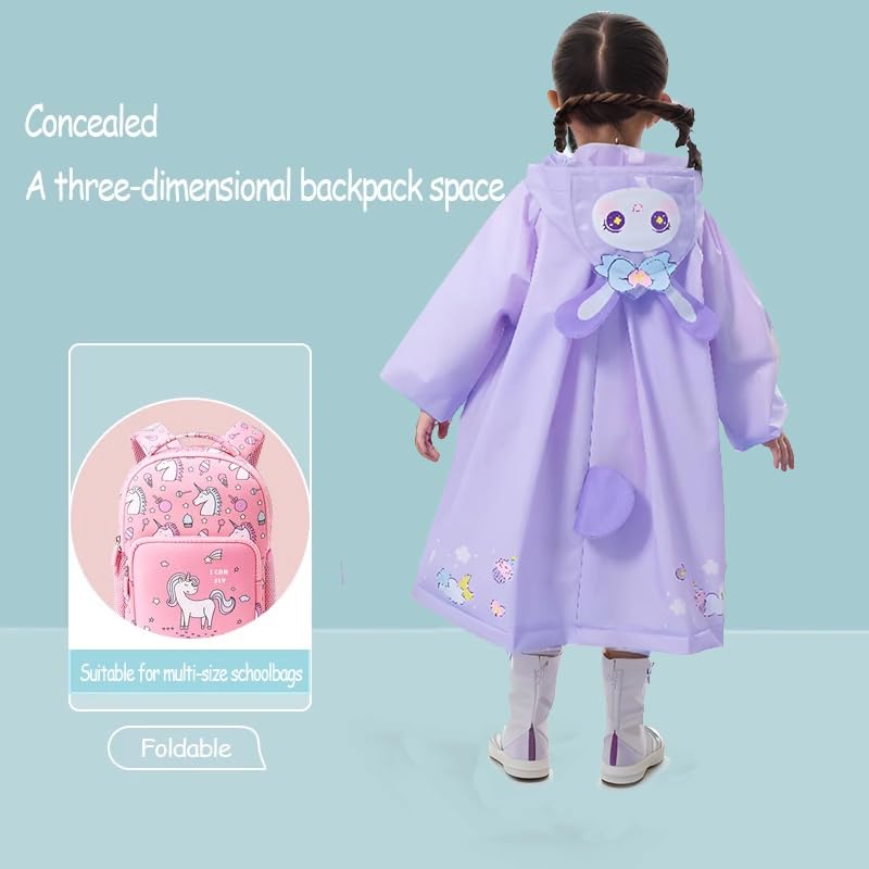 Image of Bold N Elegant 3D Kids Cartoon Soft Luxurious Waterproof Raincoat Rain Jacket Rain Suit with Backpack Space and a complimatory Storage Pouch for Kids Boys n Girls