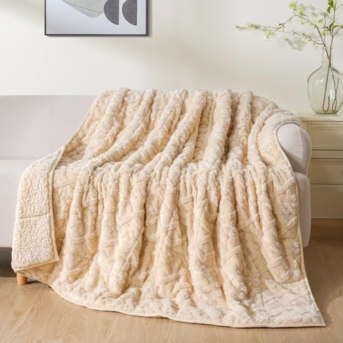 Image of Uttermara Weighted Blanket for Adults Queen Size 20lbs 60x80 inches, Dual Sided Soft Jacquard Sherpa Weighted Blankets, Thick Heavy Blanket for Sleeping and Calming, Khaki