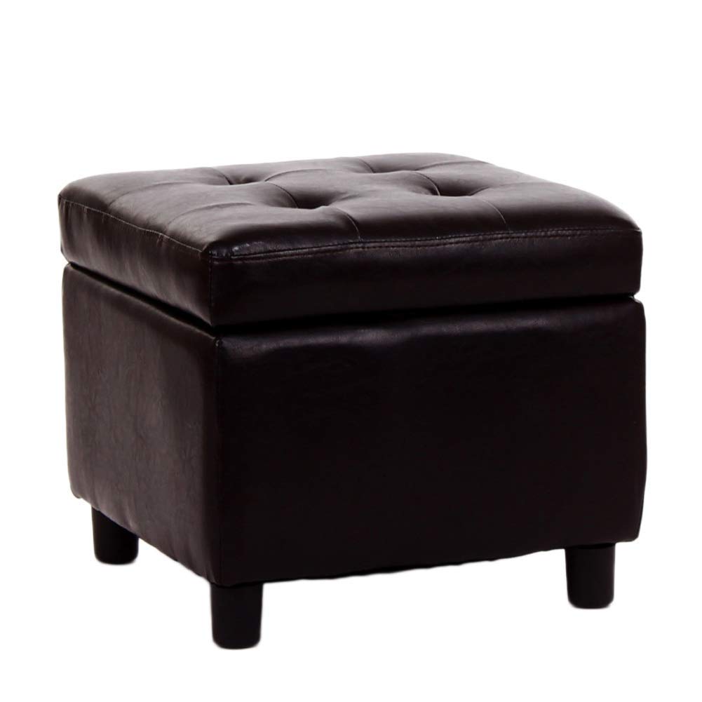 Pouf de rangement en similicuir marron pour l'organisation du salon