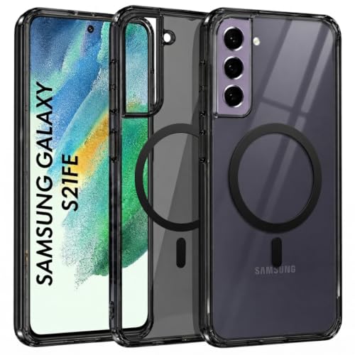 Image of Elzzi Anti Scratch Semi Translucent Cover for Samsung S21 FE Case, Premium PC + TPU Magnetic Phone Cases Drop Proof, Compatible with Magsafe Slim Never Yellowing Shockproof