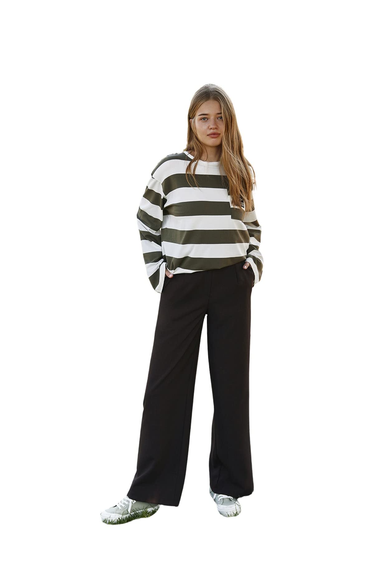 Trendyol Women's High Waist Wide Leg Pants, Black, 38