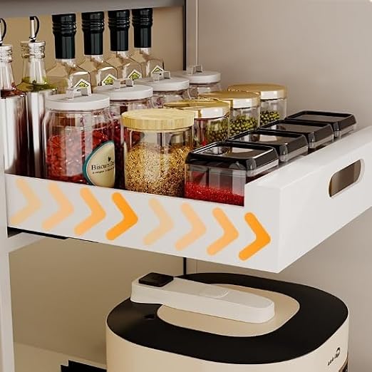 Pull Out Cabinet Organiser,9.84x16.93x2.36in Multifunctional Carbon Steel Slide Out Drawers for No Need Drill and Nailing Kitchen Cabinet Bathroom Organizer Pantry 1PC