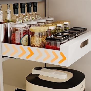 Pull Out Cabinet Organiser,9.84x16.93x2.36in Multifunctional Carbon Steel Slide Out Drawers for No Need Drill and Nailing Kitchen Cabinet Bathroom Organizer Pantry 1PC