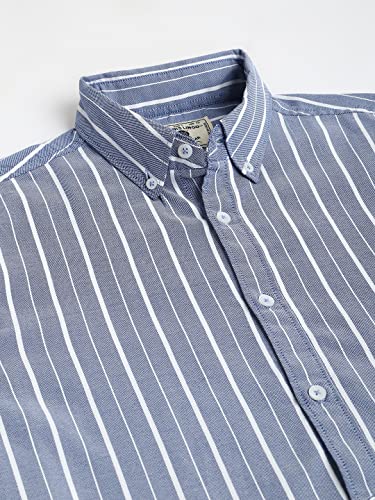 Image of Dennis Lingo Men's Striped Slim Fit Oxford Cotton Casual Shirt with Button Down Collar & Full Sleeves