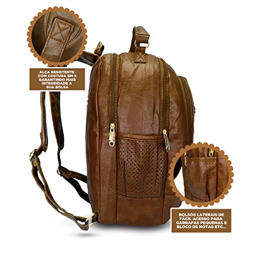 Bolsas Femininas Mochila Couro Fashion Moderna Escolar (Castanha)