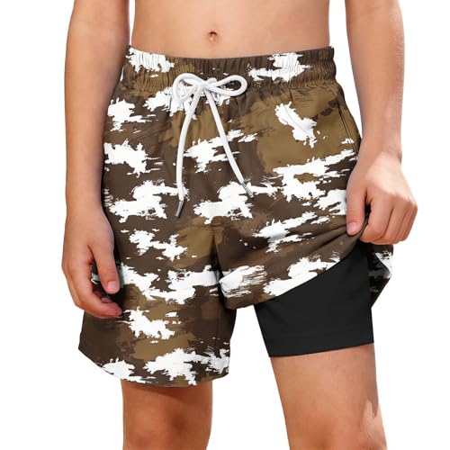 Pantalones cortos de natación 2 en 1 para niños, pantalones cortos de playa para niños, pantalones cortos casuales de verano con cordón, secado rápido, ligeros, protección solar, deportes, surf