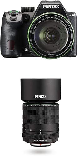 K-70 (negro) con DA 0.709-5.315in WR KIT con HD Pentax-2.165-11.811in F4.5-6.3 ED PLM WR RE