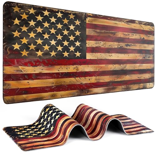 Mouse Pad Gaming - Desk Mat for Keyboard and Mouse - Large Mouse Pad for Desk, American Antique Flag Mousepad (31.5 x 11.8inch) with Non-Slip Base, Desks Pad Mat for Gaming, Office and Home