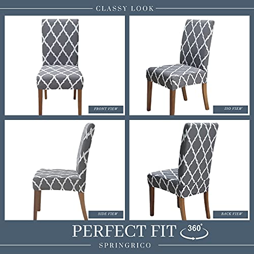Image of SPRINGRICO Chair Covers for Dining Room 6 Pack, Stretch Dining Chair Cover, Washable Spandex Kitchen Parsons Chair Slipcovers, Removable Seat Protector for Home or Party ( Set of 6, Gray GEO)
