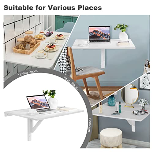 Ifanny Wall Mounted Folding Desk, Fold Down Desk Drop Leaf Table, Laundry Folding Table, Wood Floating Desk For Wall, Foldable Computer Desk Wall Mount, Wall Desks For Small Spaces (White) #TOP7
