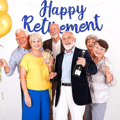 Image of BEISHIDA Pre-Strung Glitter Blue Happy Retirement Banner Party Decoration | NO DIY,Happy Retirement Sign,Retirement banner for Women & Man,Retirement Party Supplies