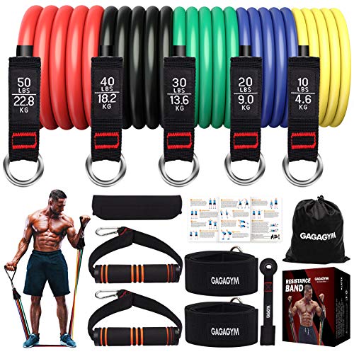 GAGAGYM Resistance Bands Set,Exercise Bands with Handles,Training Tubes with Door Anchor & Ankle Straps for Resistance Training,Physical Therapy, Home Workouts,Stackable up to 150 lb