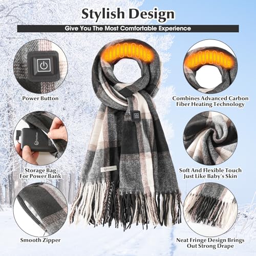 Best Heated Scarf for Women: Stay Warm All Winter with These Top Rechargeable Options 6 MuroMucci Heated Scarf for Women Rechargeable Neck Warmer, Scarves for Men Winter Warm Intelligent Electric Heating Scarf(grey)