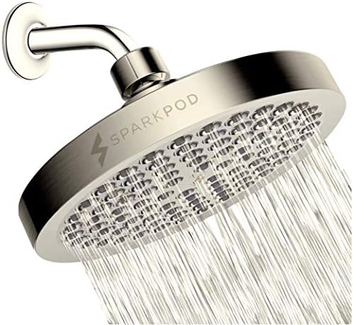 SparkPod Shower Head - High Pressure Rain - Luxury Modern Look - Tool-less 1-Min Installation - Adjustable Replacement for Your Bathroom Shower Heads (Elegant Brushed Nickel, 6 Inch Round)