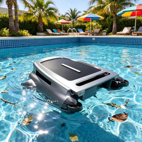 Skimmer automatico per piscina ad energia solare, batteria ricaricabile, filtro fine, autonomia di 20 ore, cestello da 4 litri, rimuove efficacemente foglie, polline e pelis di animali domestici