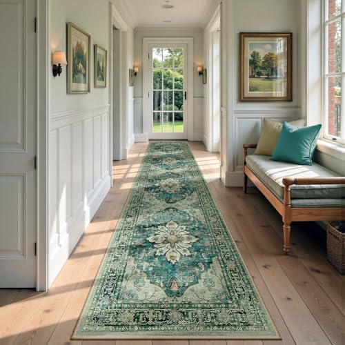 RELEANY Washable Area Rug, Runner 2'6"x12', Blue/Vintage Dark Blue