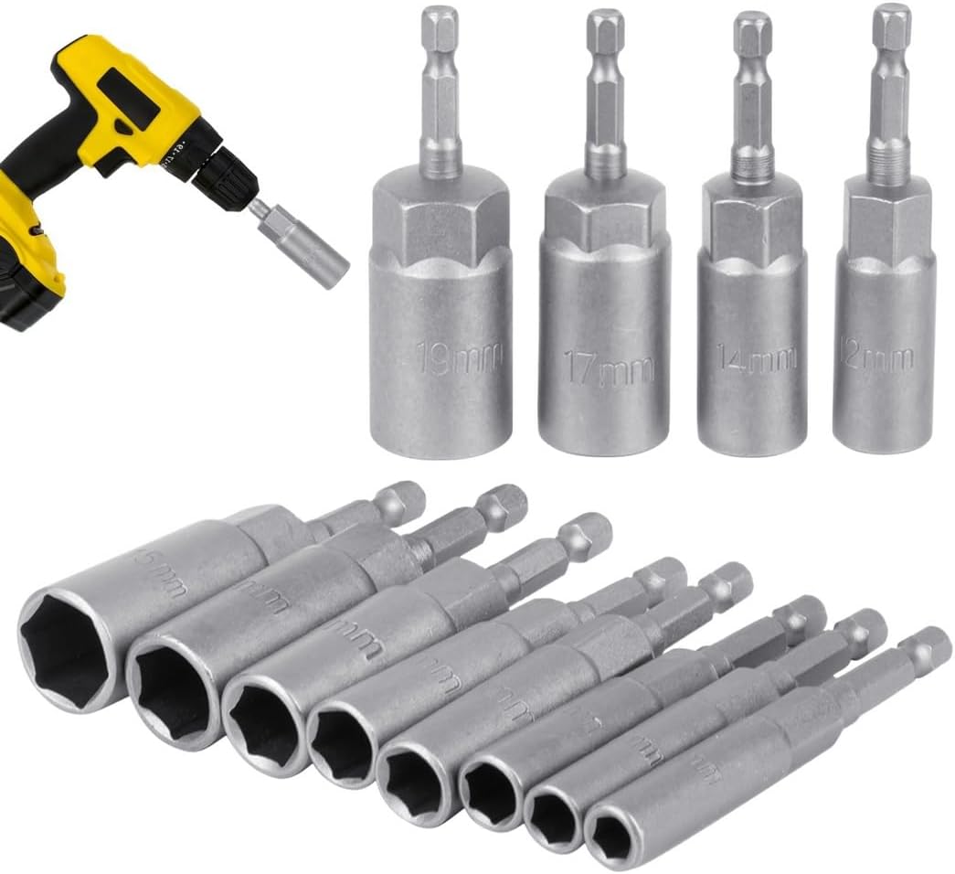 12-Piece Driver Drill Bit Set With 6-19Mm Socket Adapters, Quick-Change Metric Nut Drivers, Impact Screwdriver Bits, 1/4 Hex Shank, Bolt Removal Tools