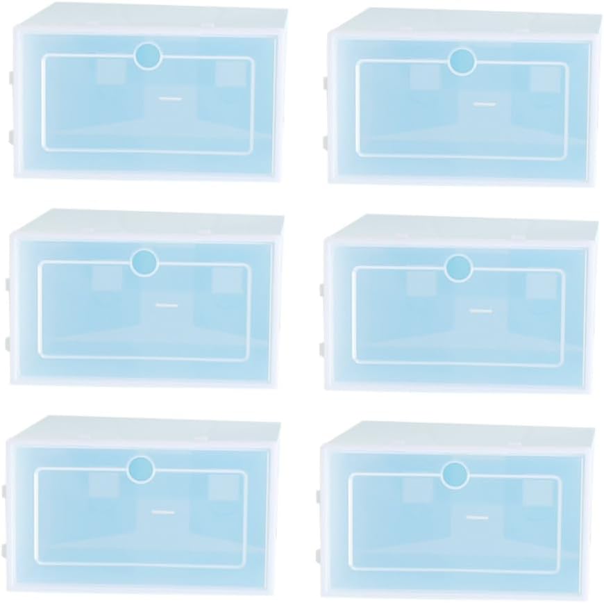 6PCS Thickened Transparent Shoes Storage Box Large Blue Stackable Plastic Shoe Container Organizer for Closet Entryway and Shelf Storage