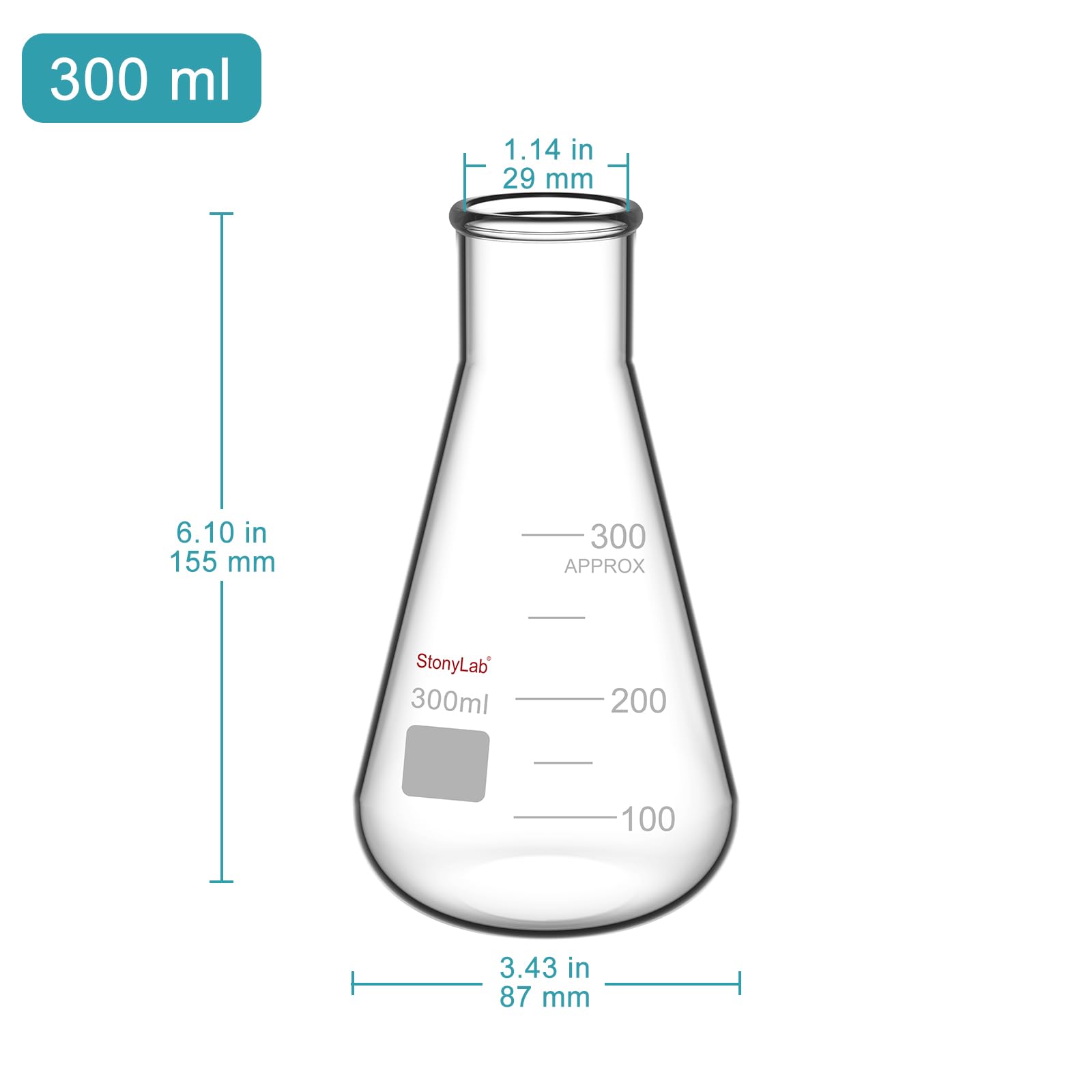 StonyLab 2-Pack Glass 300ml Heavy Wall Narrow Mouth Erlenmeyer Flasks with Heavy Duty Rim — Amazon image 2