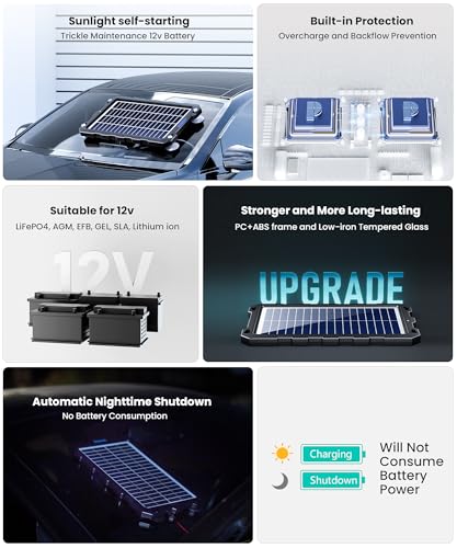 powoxi upgraded 75w-solar-battery-trickle-charger-maintainer-12v portable waterproof solar panel trickle charging kit for car automotive motorcycle boat marine rvtrailer snowmobile etc