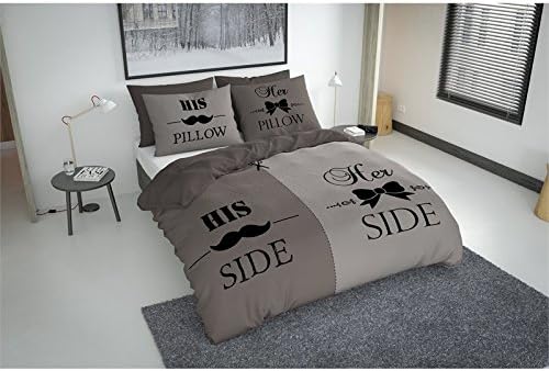 Nightlife - Bedding Set / Duvet Covers Moustache Taupe Infinity - Black - 140-240x 200/220 cm - with 2 Pillowcases 60 x 70 cm, Microfibre, taupe, 140x200
