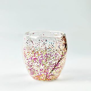 كوب زجاجي مزدوج مزين بجليتر بالداخل 200 مل