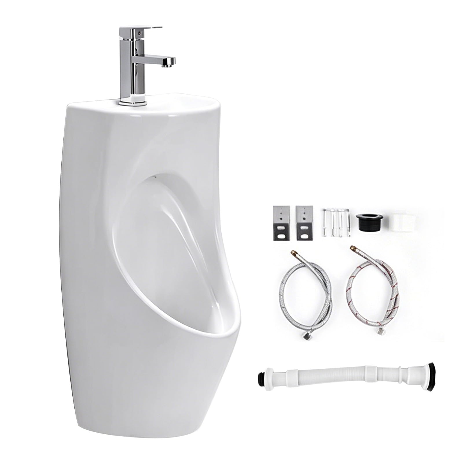 Urinario Cerámico de Pared con Lavabo Integrado, Ahorro de Agua, Descarga Completa, Fácil de Limpiar, 74×36×36 cm, Para Baño