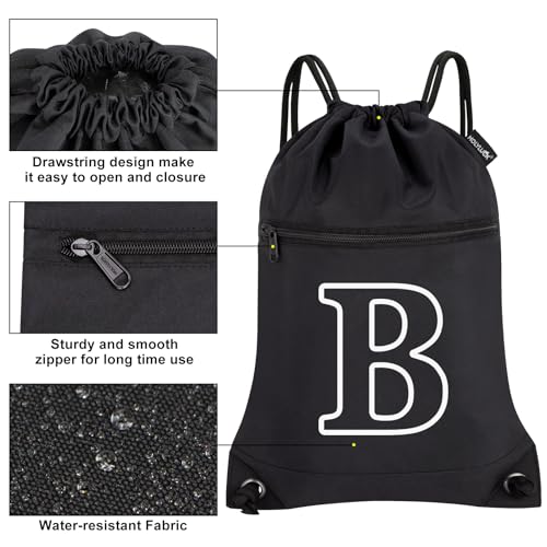 Image of HOLYLUCK Drawstring Bags Initial Backpack Sackpack Cinch Bags for Sports, Gym, Travel, Beach(Black-B)