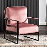 Container Furniture Direct Classic Mid Century Modern Accent Chair with Durable Square Metal Frame, Armchair for Living Room, Bedroom, Home Office in Plush Velvet Upholstery, Rose