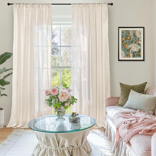 Image of BGment Oatmeal Linen Curtains 52 X 96 Inches Long for Living Room | Lightweight Window Drapes Rustic Country Textured for Farmhouse Beroom Dining Room Decor Rod Pocket, 2 Panels Set