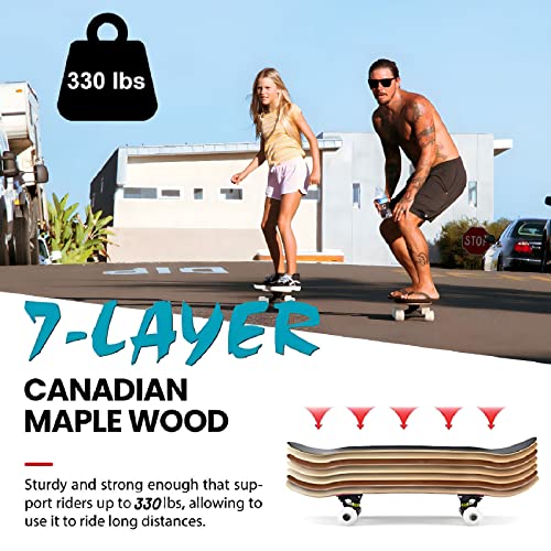 Image of Pro Complete Skateboards for Beginners Girls Boys Kids Youths Teens Adults 31 inchx8 inch Skate Boards 7 Layers Canadian Maple Double Kick Deck Concave Longboard