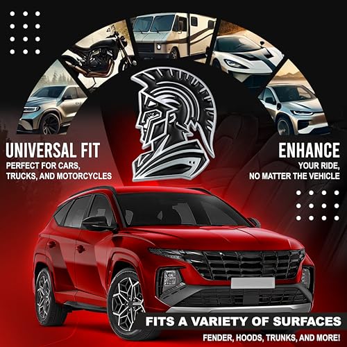 Image of Spartan Emblem 3D Warrior Badge, Custom Car Decal Sticker - Durable Exterior Trunk, Hood, Fender for Car, Truck, SUV (Set of 2) (Chrome)