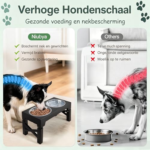 Erhöhte Hundenäpfe 5 Höhen verstellbar (8cm,22cm,25cm,28cm,31cm), mit 2 Edelstahlschüsseln und 1 Slow Feeder-Schüssel für kleine, mittelgroße und große Hunde, Rutschfester Hundenapf, BPA frei Plastik