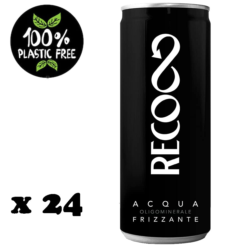 Acqua Minerale Frizzante Recoaro in Lattina | 24 Pezzi da 33 Cl | Plastic Free | Prodotto a Ridotto Impatto Ambientale | Basso Contenuto di Sodio | Appenino Centrale Abruzzese